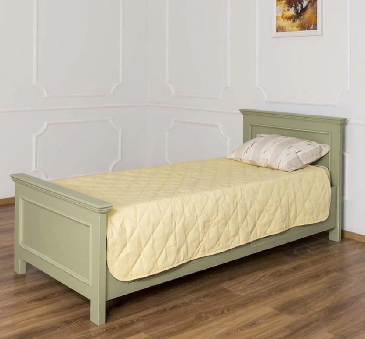 Casa Padrino cama de estilo campestre verde 90 x 200 x A. 93 cm - Cama individual de madera maciza - Muebles de dormitorio en estilo campestre - Muebles de dormitorio de madera maciza