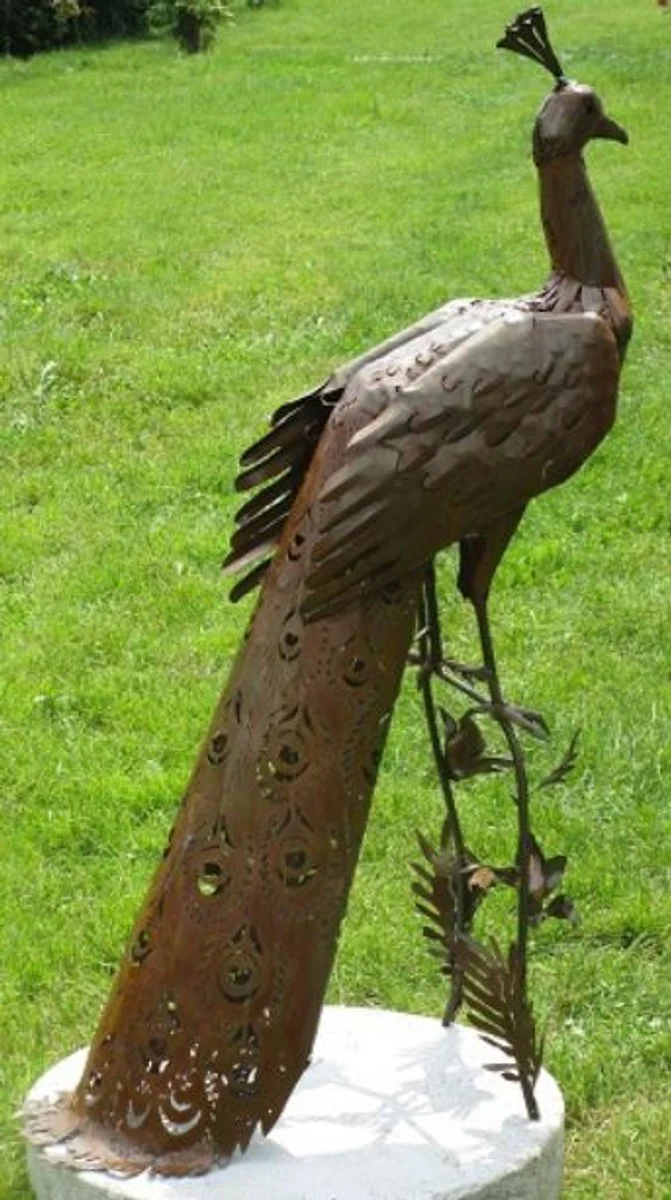 Casa Padrino escultura de decoración de jardín pavo real óxido 50 x 75 x A. 118 cm - Figura de decoración de jardín elegante - Figura de jardín resistente a la intemperie