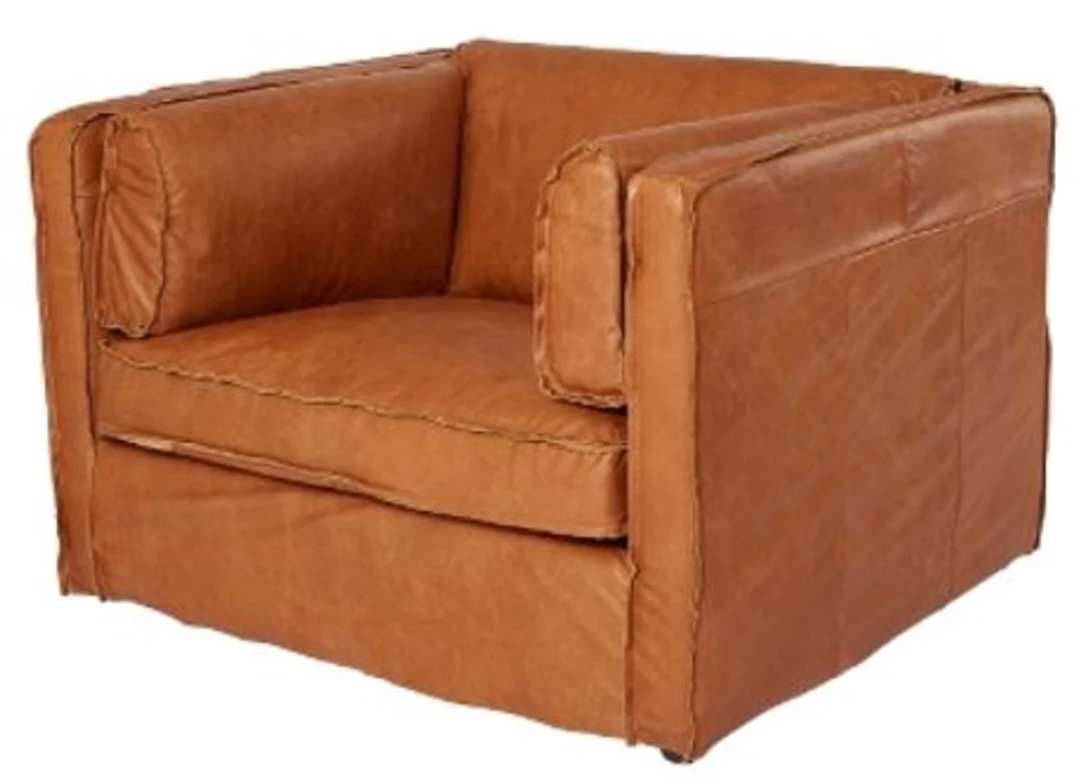 Casa Padrino luxury leather armchair brown 106 x 99 x H. 73 cm - Genuine Leather Furniture