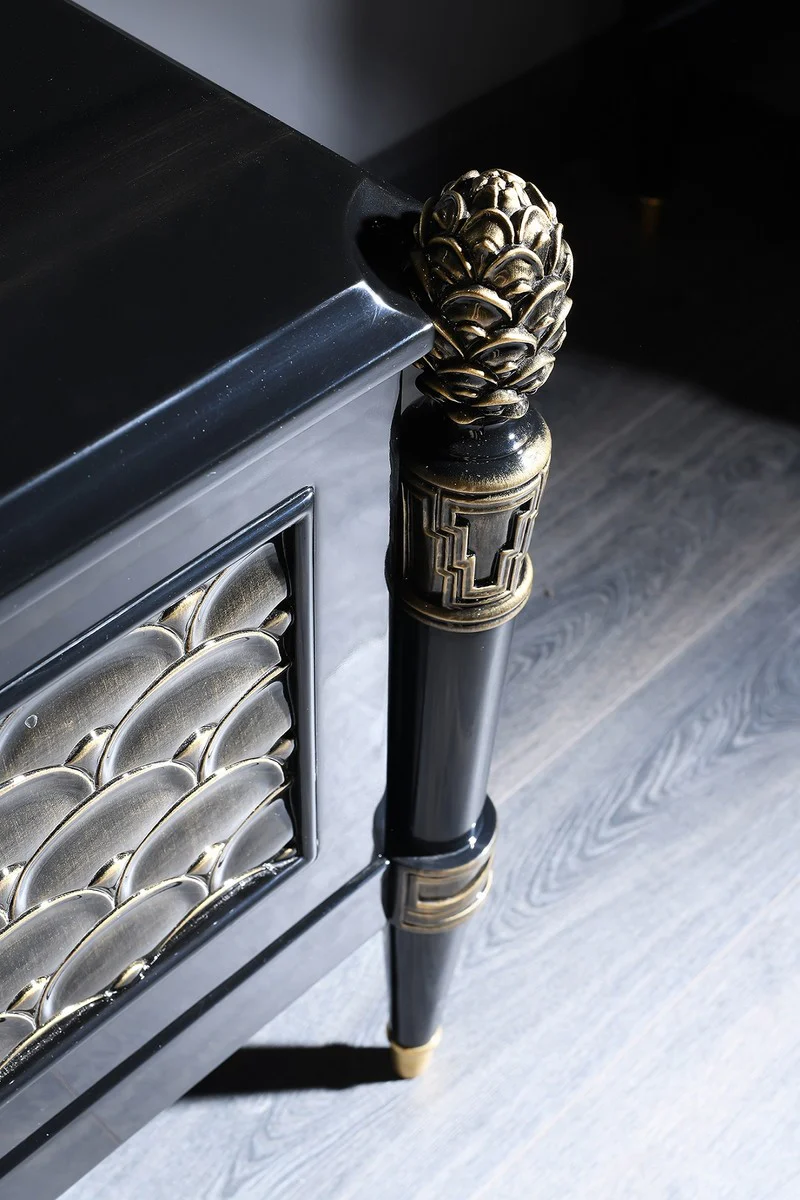 Casa Padrino gabinete de la TV barroco de lujo negro / oro 226 x 59 x H. 68 cm - Armario de Salón Barroco con 2 Puertas y Cajón