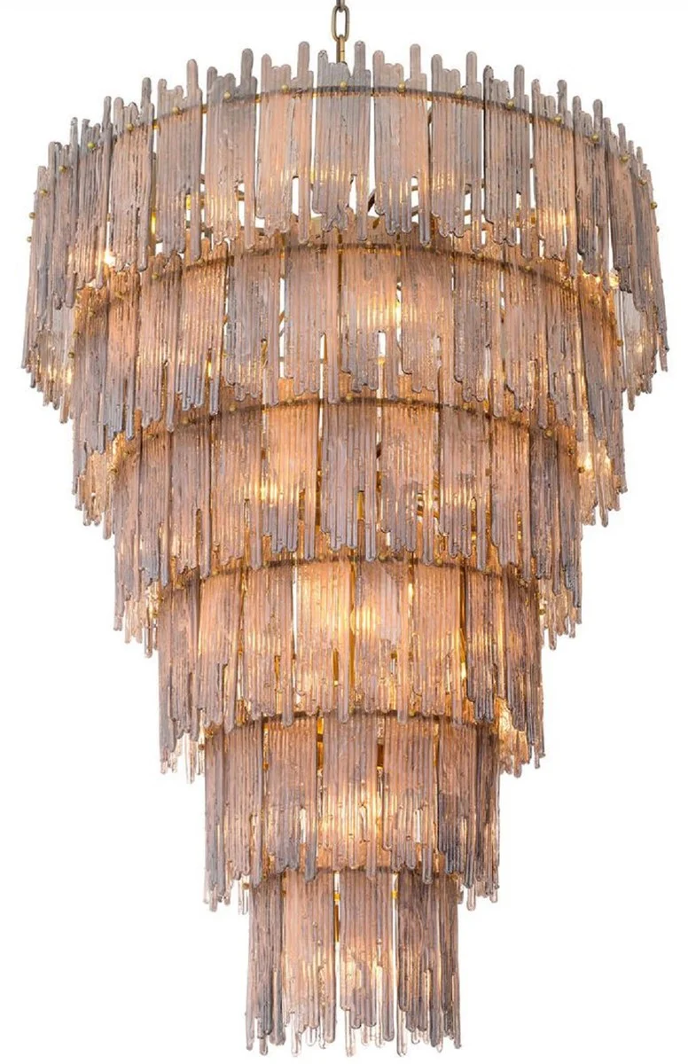 Casa Padrino lámpara de araña de lujo gris / latón Ø 116 x A. 153 cm - Lámpara de araña de cristal redonda - Lámpara de araña de salón - Lámpara de araña de hotel - Muebles de lujo