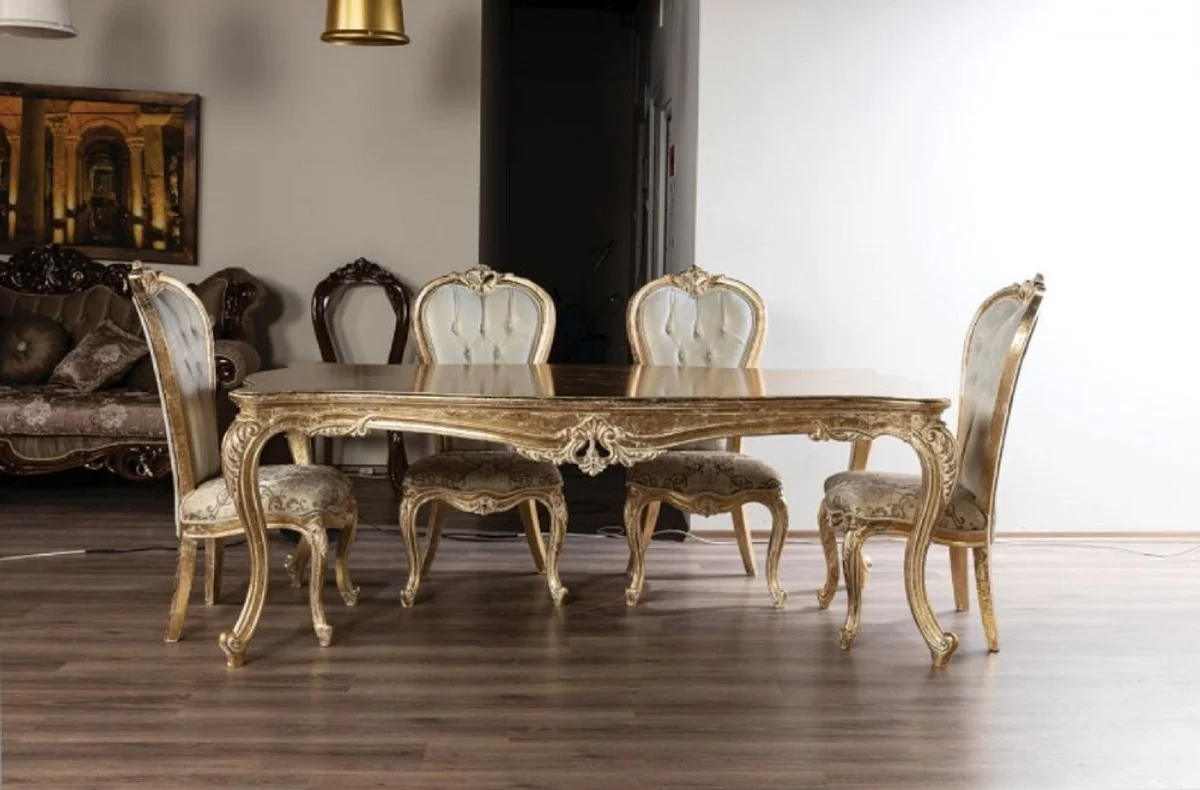 Casa Padrino conjunto de sillas de comedor barroco de lujo blanco / oro / oro antiguo - Conjunto de 6 sillas de cocina hechas a mano con patr¨®n elegante - Muebles de comedor barrocos