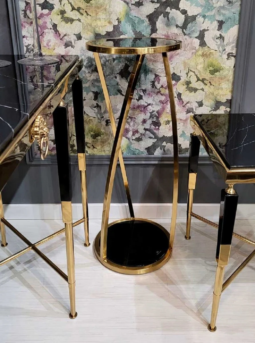 Casa Padrino mesa auxiliar de lujo oro / negro ? 35 x A. 90 cm - Mesa floral redonda de acero inoxidable con tapas de cristal tintado - Muebles de sal¨®n - Muebles de lujo