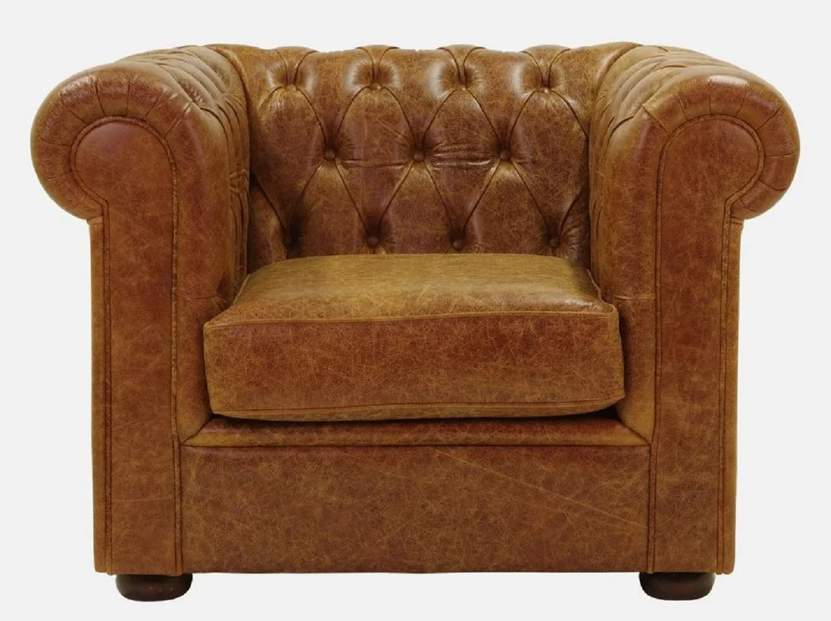 Casa Padrino sill¨®n de cuero Chesterfield de lujo marr¨®n vintage / marr¨®n oscuro 105 x 95 x A. 80 cm - Sill¨®n de cuero genuino - Muebles Chesterfield - Muebles cuero genuino - Muebles de lujo