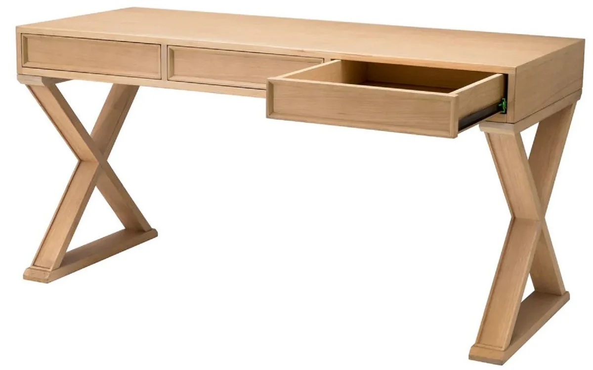Casa Padrino escritorio de lujo natural 150 x 60 x A. 76 cm - Mesa de oficina de madera maciza con 3 cajones - Muebles de oficina - Muebles de lujo - Calidad de lujo
