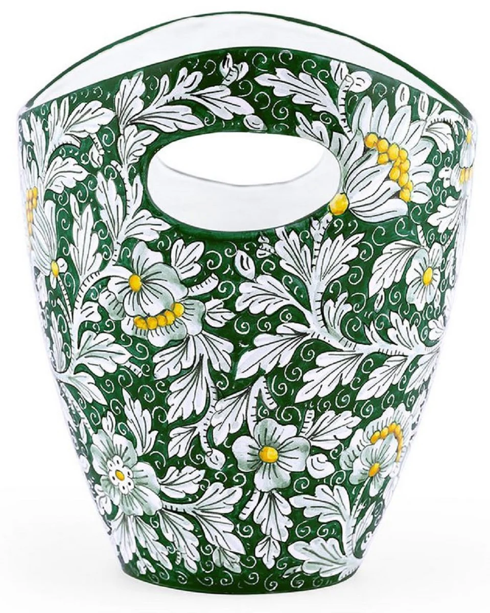 Casa Padrino cubitera de cer¨¢mica de lujo verde / multicolor ? 27 x A. 25 cm - Cubitera hecha y pintada a mano - Enfriador de vino - Enfriador de champ¨¢n - Calidad de lujo - Hecho en Italia