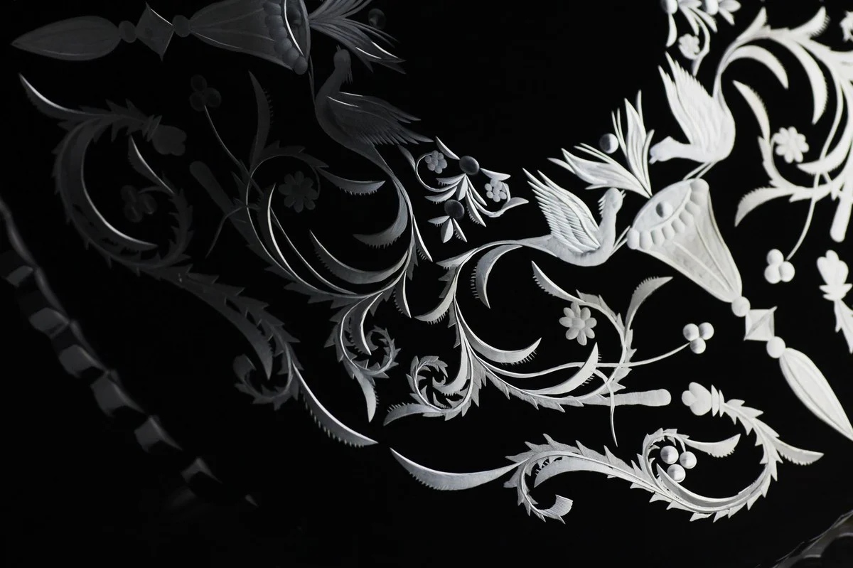 Casa Padrino plato de pastel de lujo negro / plata ? 32 x A. 12 cm - Plato de pastel de vidrio grabado a mano y hecho a mano - Accesorios para Hoteles y Restaurantes - Calidad de Lujo