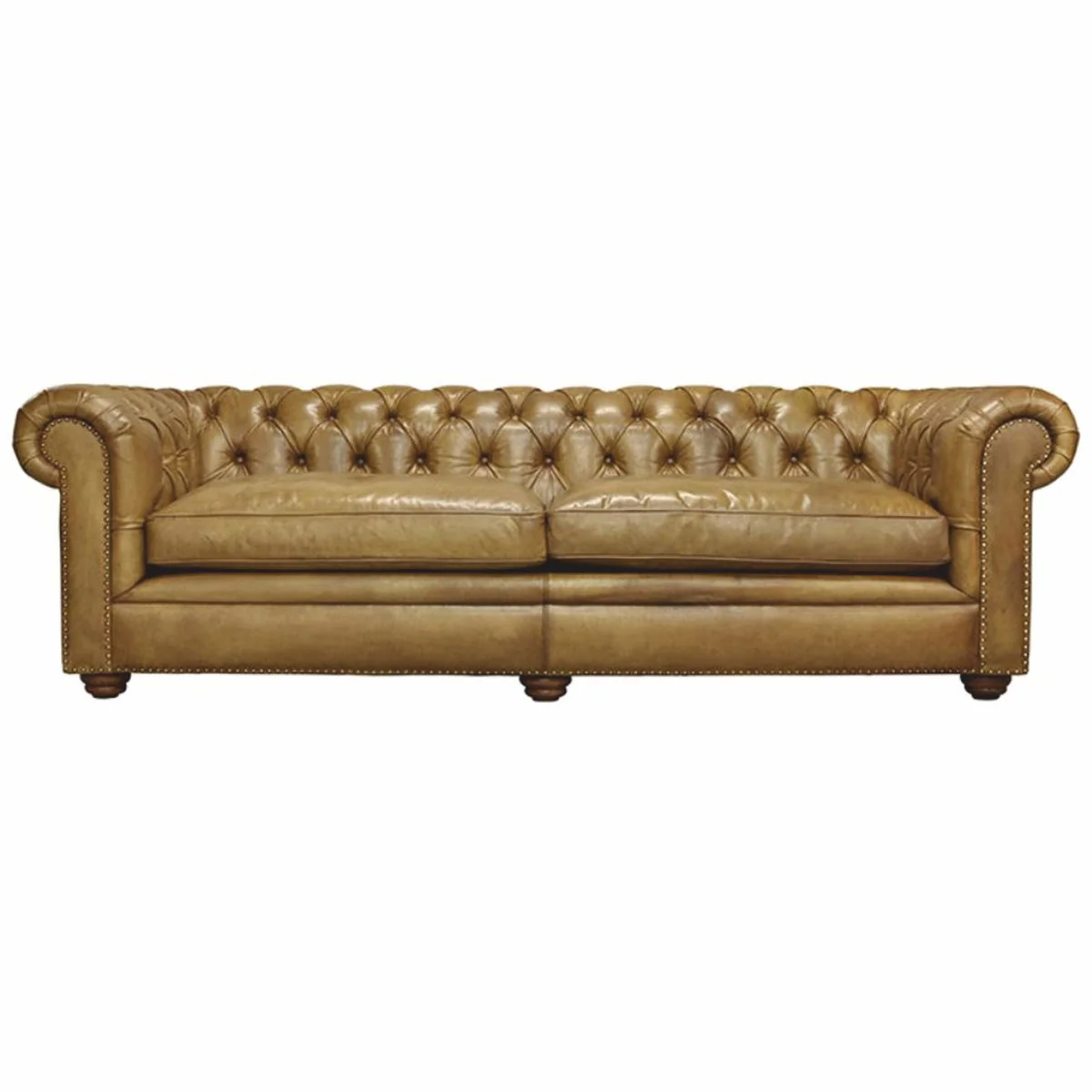 Casa Padrino Sof¨¢ de Cuero Chesterfield de Lujo Marr¨®n Claro / Marr¨®n Oscuro 242 cm - Muebles de Cuero