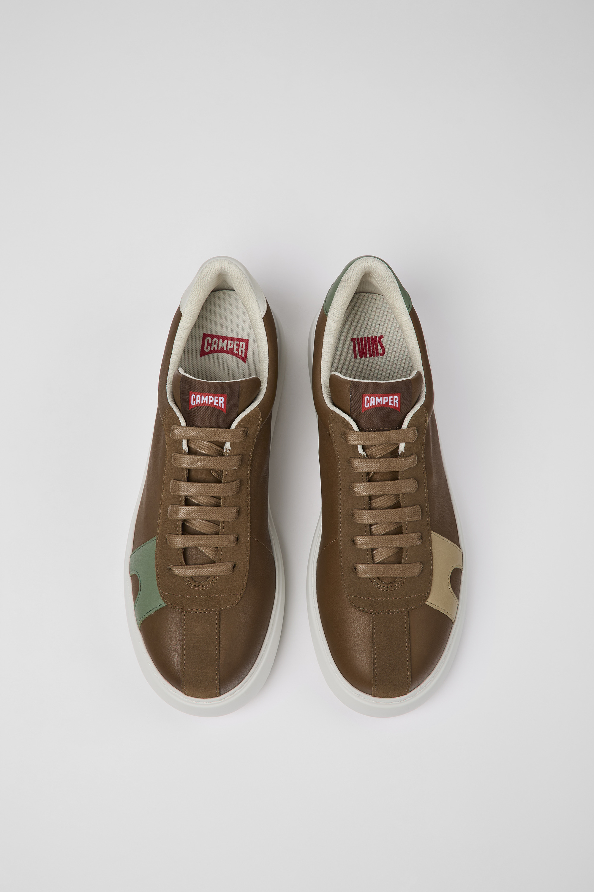 Twins - Brown leather and nubuck sneakers for men
