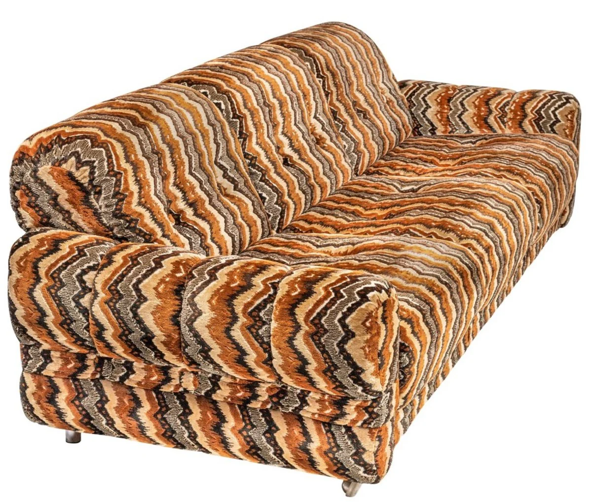 Casa Padrino sof¨¢ de lujo de dise?o de los a?os 70 beige / marr¨®n / negro 228 x 93 x A. 70 cm - Sof¨¢ de sal¨®n retro con ruedas - Muebles de sal¨®n de dise?o de los a?os 70