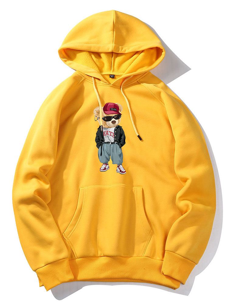 Hip Hop Style Bear Print Hoodie