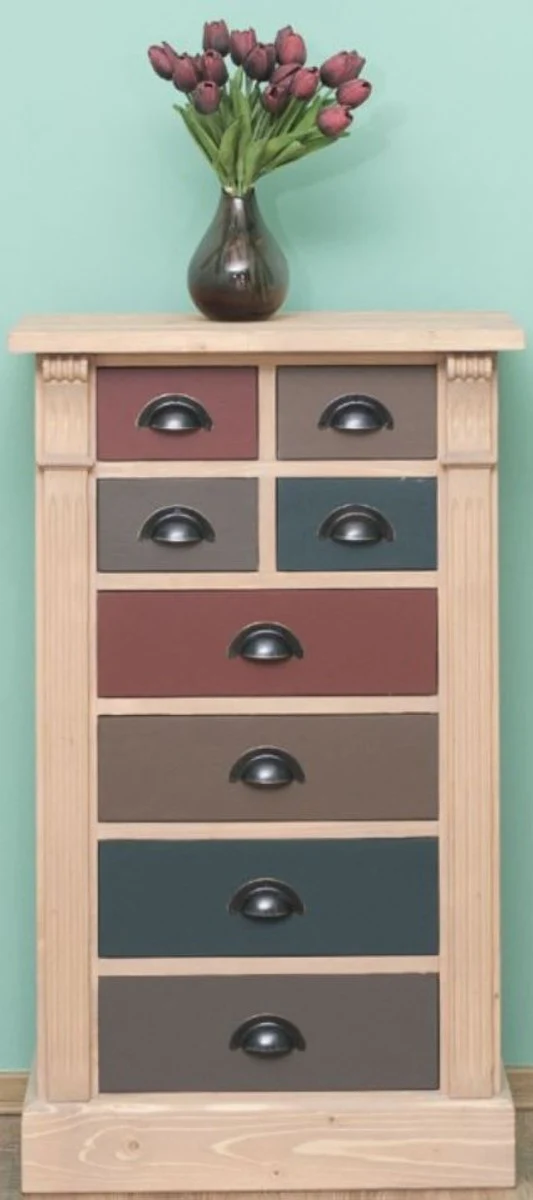 Casa Padrino cómoda de madera maciz de estilo campestre con 8 cajones natural / multicolor 60 x 36 x A. 100 cm - Muebles de Estilo Campestre