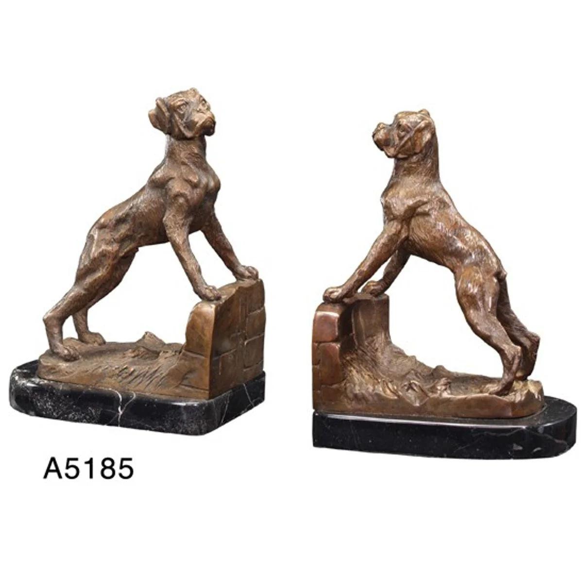 Casa Padrino luxury bookends boxer dogs bronze on marble base - Bookend - Book End