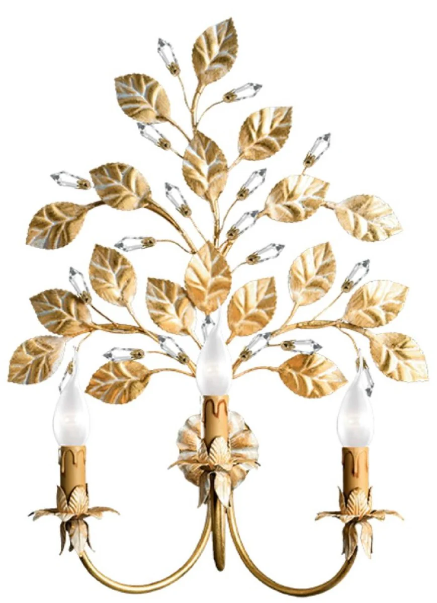 Casa Padrino lámpara de pared barroco de lujo oro / blanco 45 x 17 x A. 60 cm - Elegante aplique de estilo barroco con cristal de Swarovski - Calidad de lujo - Hecho en Italia