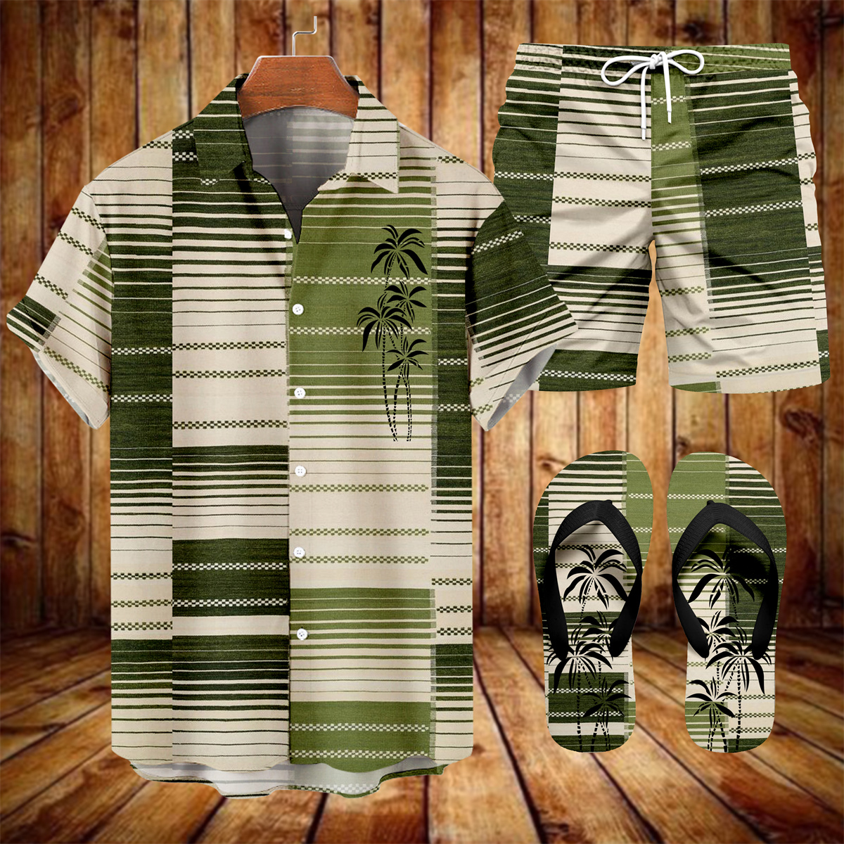 Suitmens Men's Hawaiian Bowling Print Shirt Three-Piece Set 048