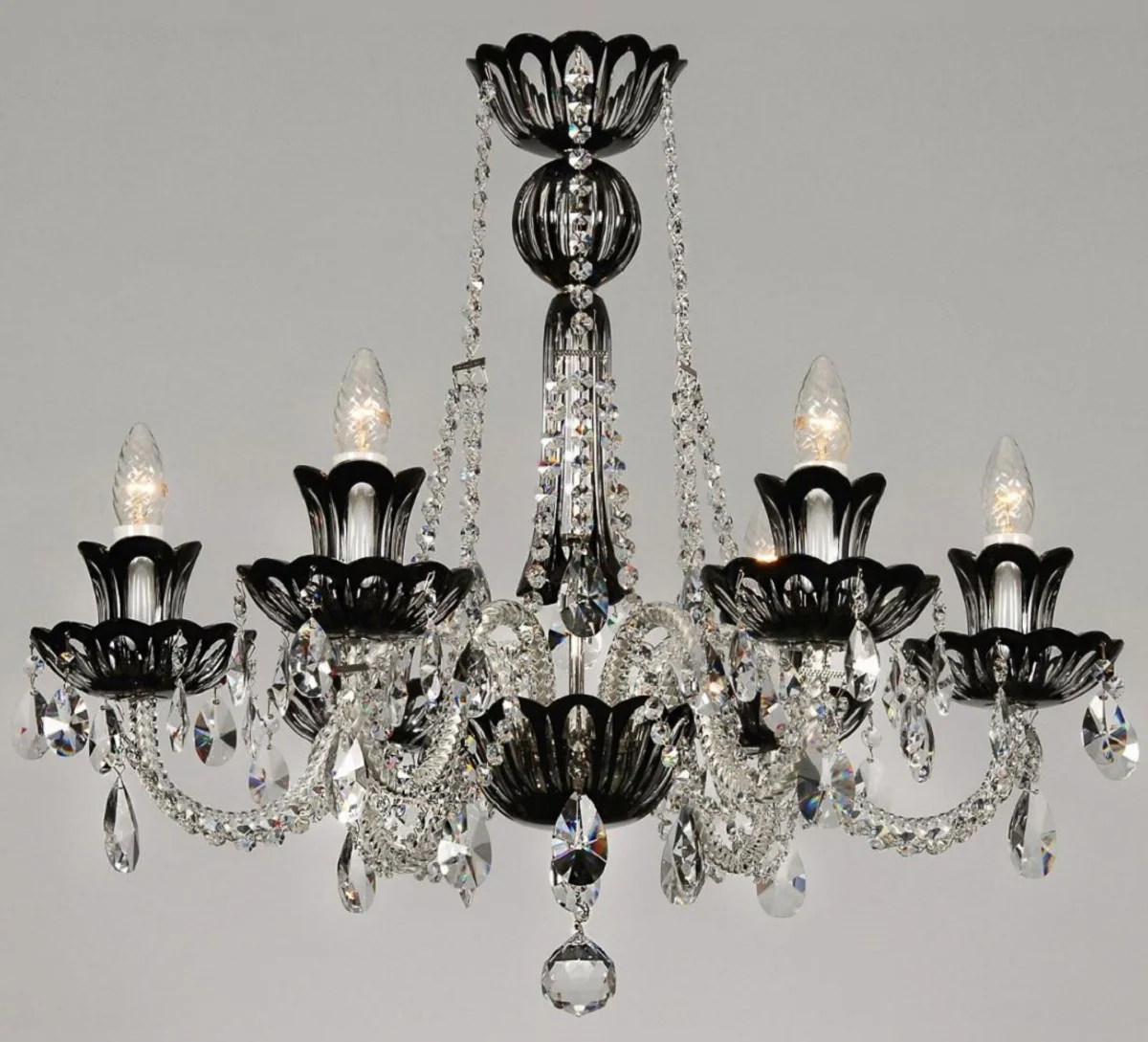Casa Padrino araña de luces barroco de lujo negro Ø 70 x A. 62 cm - Lámpara de Araña de Hotel y Restaurante - Luces Barrocos - Noble y Magnífico