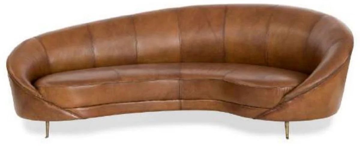 Casa Padrino sof¨¢ de cuero de lujo marr¨®n / lat¨®n 230 x 133 x A. 83 cm - Sof¨¢ de sal¨®n curvo de cuero genuino - Muebles de sal¨®n - Muebles de cuero - Muebles de lujo