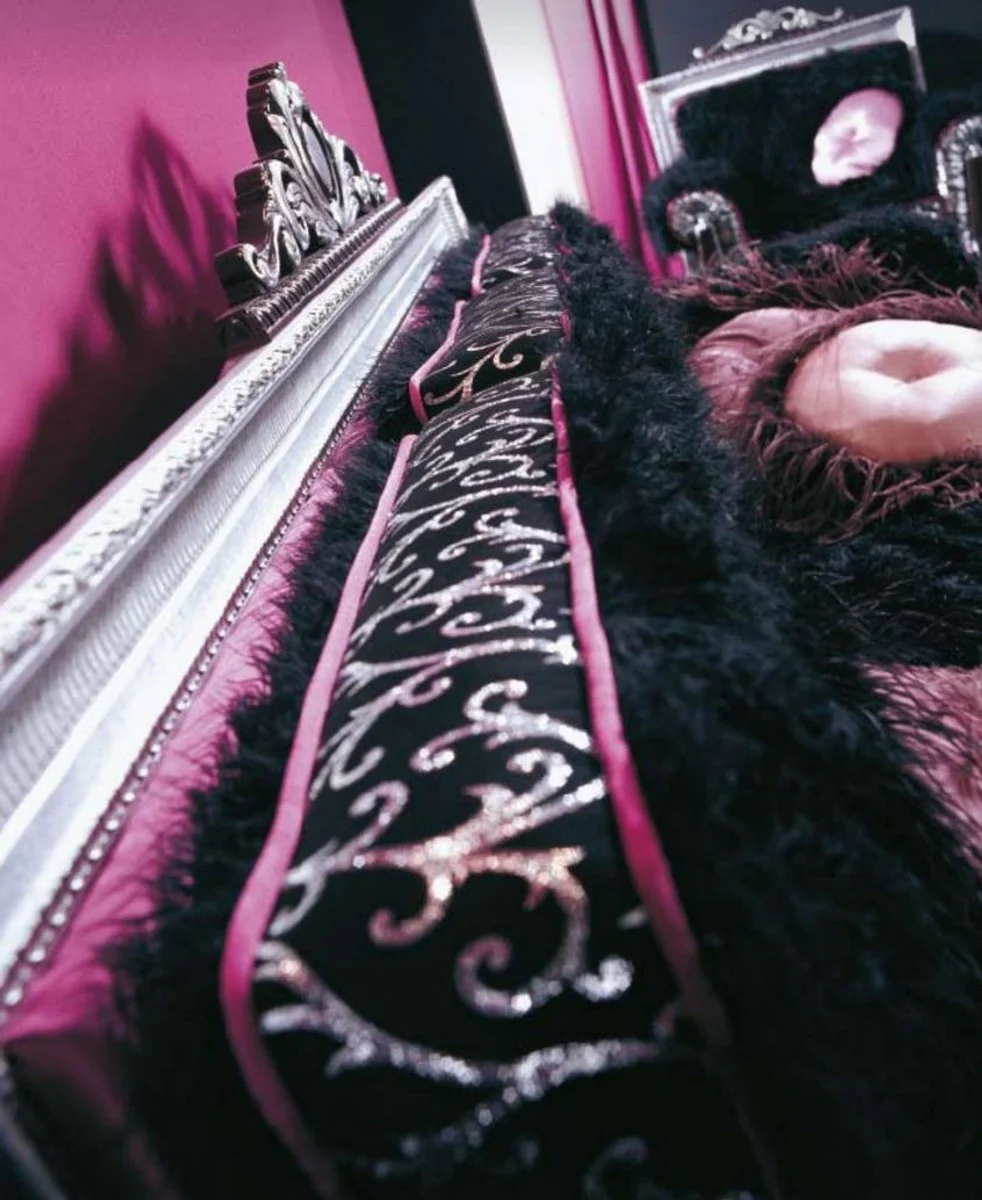 Casa Padrino sof¨¢ barroco de lujo marr¨®n oscuro / negro / plata / p¨²rpura 215 x 80 x A. 120 cm - Magn¨ªfico sof¨¢ de sal¨®n - Calidad de primera clase - Hecho en Italia