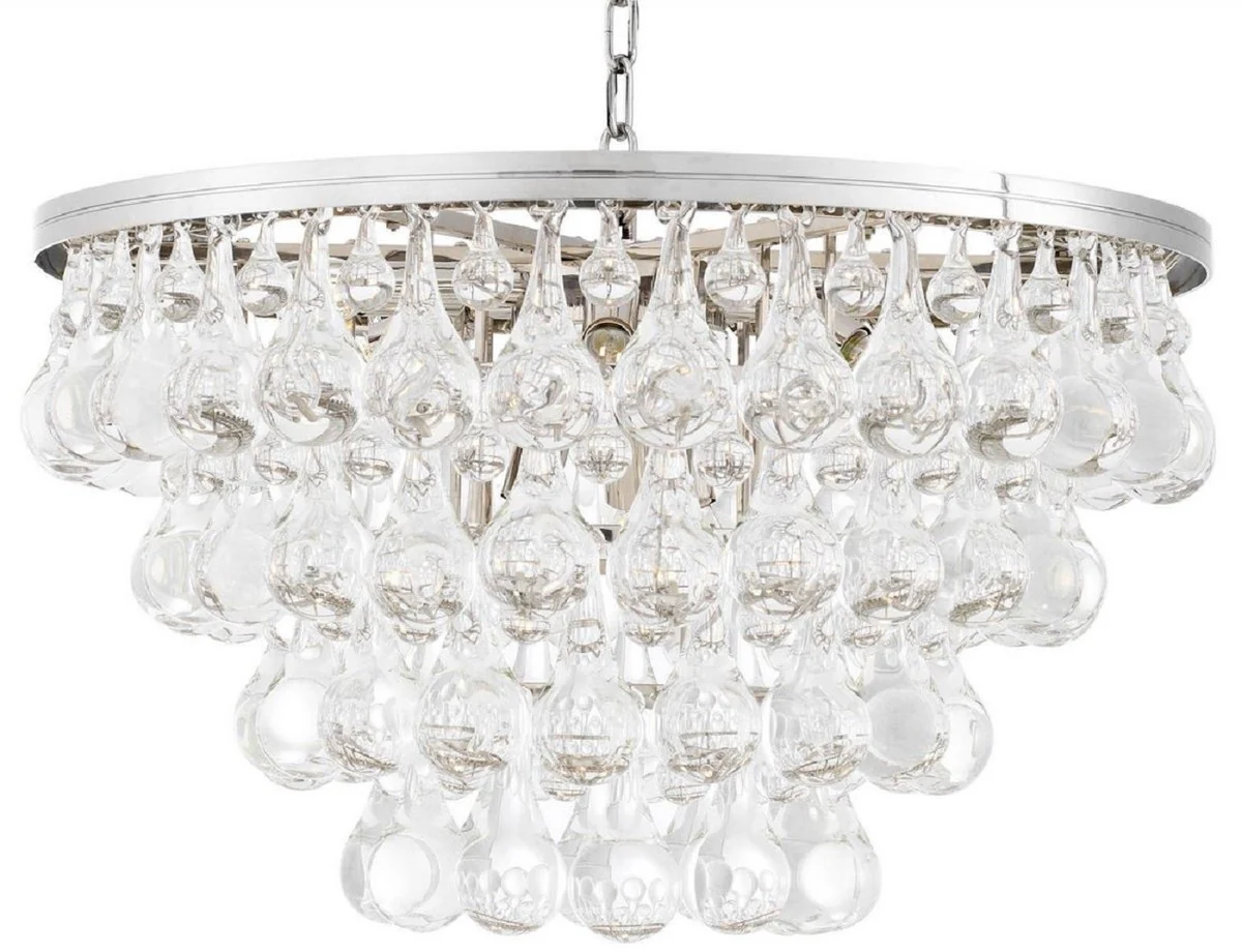 Casa Padrino lámpara de araña de vidrio de lujo plata Ø 65 x A. 41 cm - Araña de salón noble - Calidad de Lujo