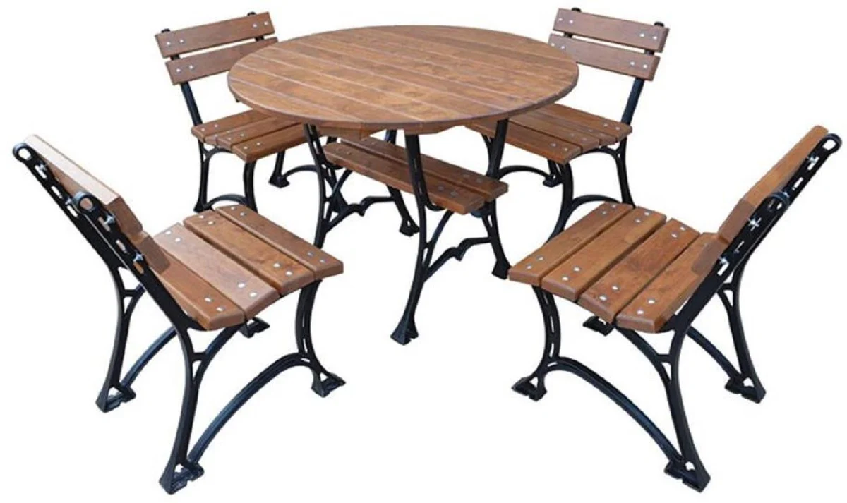 Casa Padrino conjunto de muebles de jardín Art Nouveau marrón / negro - 1 Mesa de Jardín y 4 Sillas de Jardín - Muebles de Catering - Muebles de Terrazas - Muebles de Jardín