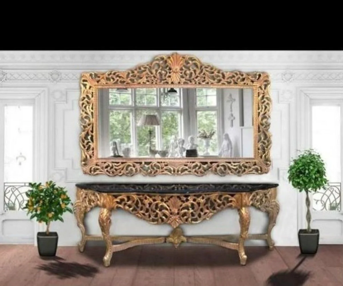 Huge Casa Padrino baroque mirror console Gold with black marble top - luxury living room furniture console Huge Casa Padrino baroque mirror console Gold with black marble top - luxury living room furniture console Sppiegel