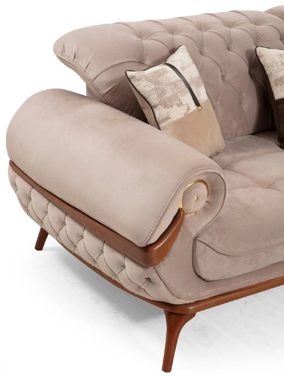 Casa Padrino sof¨¢ de sal¨®n Chesterfield de lujo con respaldos ajustables beige / marr¨®n - Muebles de Sal¨®n Chesterfield - Muebles de Sal¨®n de Lujo - Muebles de Lujo - Interior de Lujo