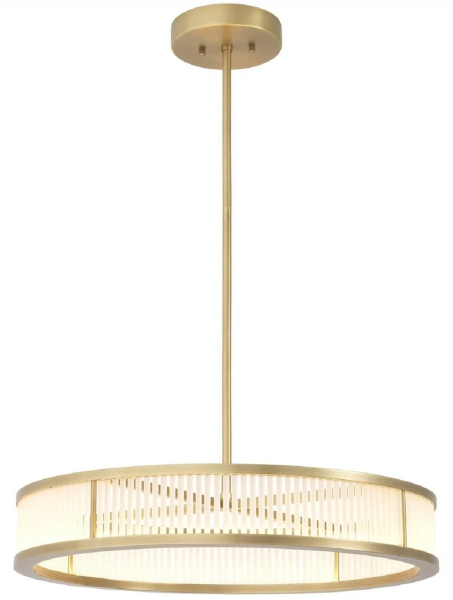 Casa Padrino lámpara de araña LED de lujo latón antiguo / blanco Ø 70 x A. 15 cm - Lámpara de araña redonda moderna regulable - Calidad de Lujo