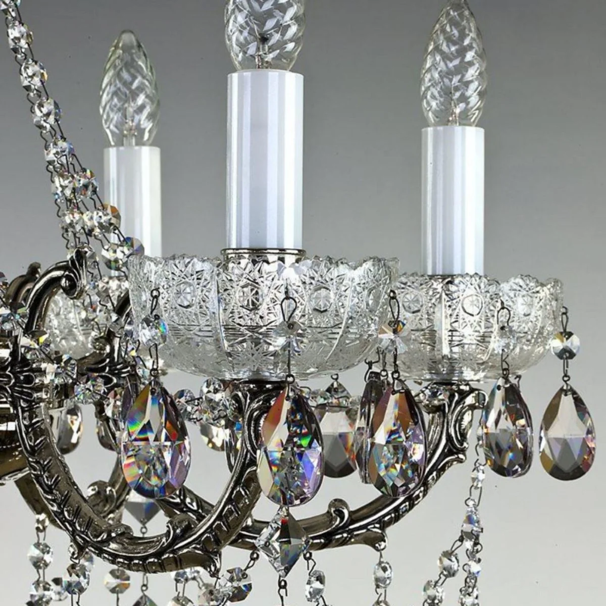 Casa Padrino araña de luces barroco de lujo plata antigua Ø 65 x A. 57 cm - Magnífica lámpara de araña con cristal de Bohemia - Noble & Magnífica