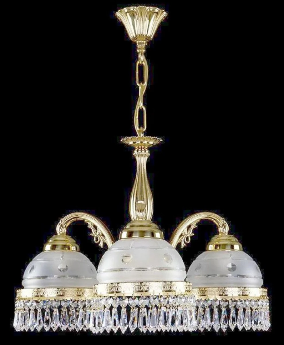 Casa Padrino lámpara colgante de latón barroco de lujo oro / blanco Ø 52 x A. 36 cm - Magnífica lámpara colgante de latón con cristal de Bohemia - Luces de cristal barroco