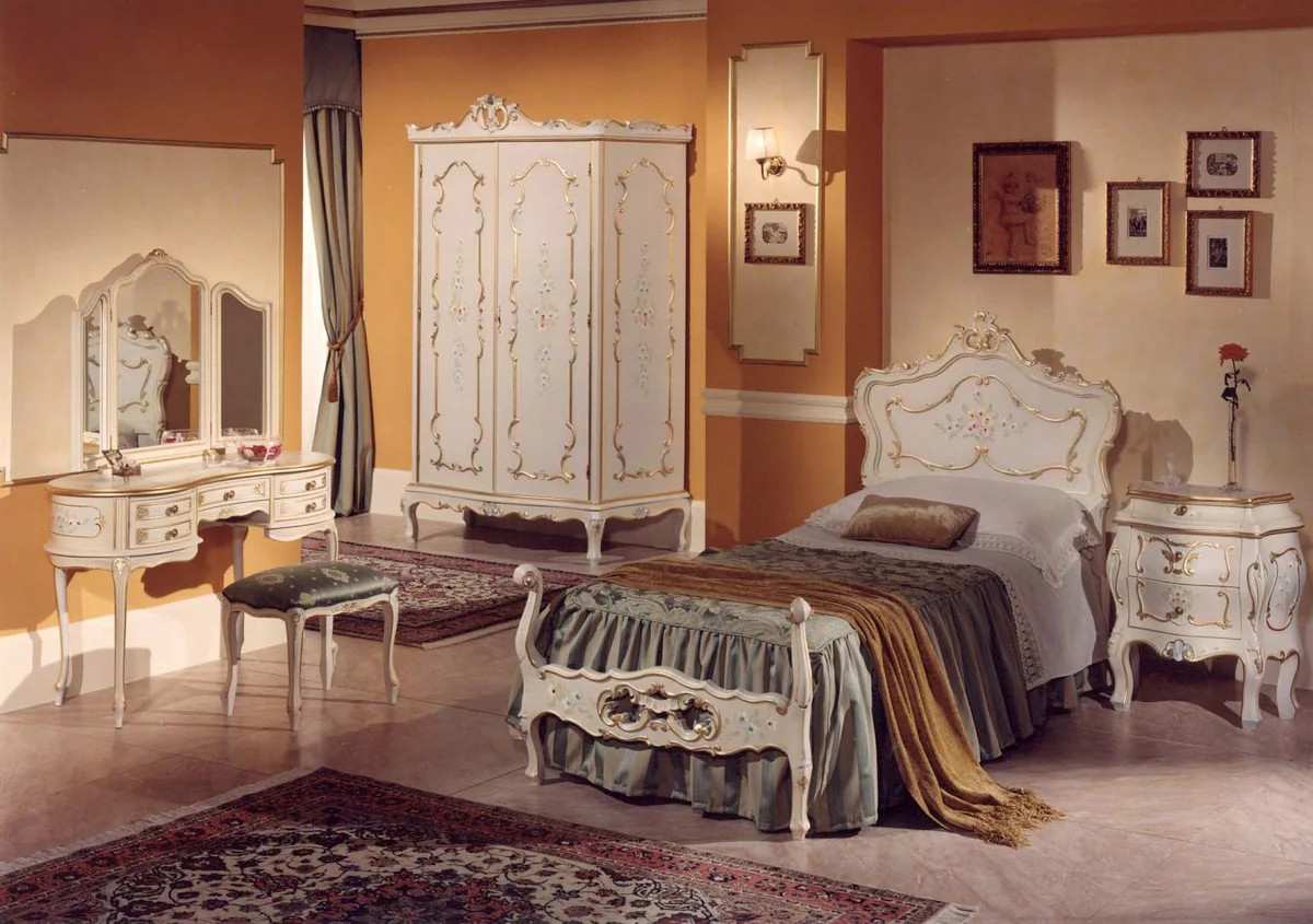 Casa Padrino cama individual barroco de lujo marfil / multicolor / oro - Magnífica cama de estilo barroco - Muebles de dormitorio de lujo en estilo barroco - Calidad de lujo - Hecho en Italia