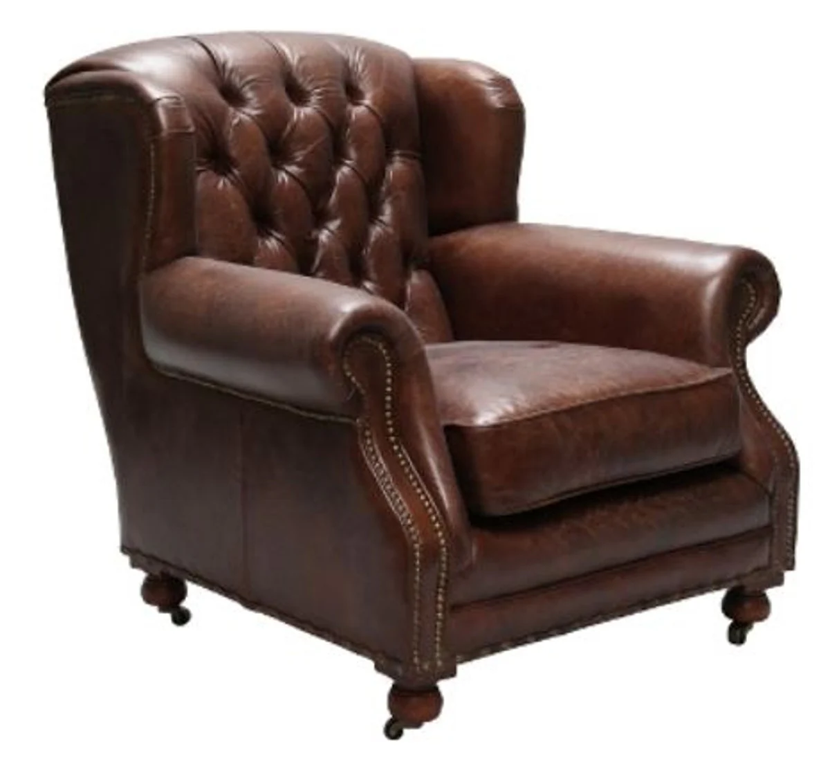 Casa Padrino Luxury Genuine Leather Armchair Dark Brown 92 x 97 x H. 89 cm - Chesterfield Living Room Furniture