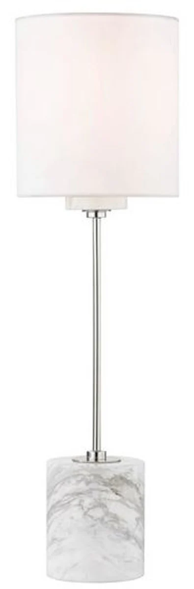 Casa Padrino lámpara de mesa de lujo plata / blanco Ø 15,9 x A. 55,9 cm - Lámpara de mesa redonda moderna con pantalla de seda sintética y base de mármol