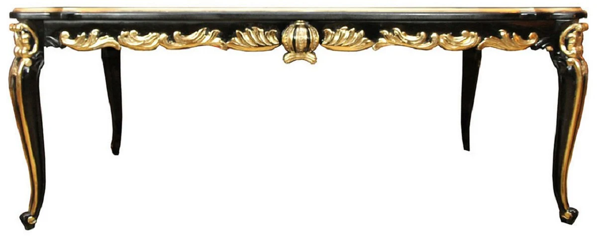 Pomp??s by Casa Padrino Conjunto de Comedor Barroco de Lujo Negro / Oro - Pomp??s Mesa de Comedor Barroco con Tapa de Vidrio y 6 Sillas de Comedor Barrocos por Harald Gl??ckler