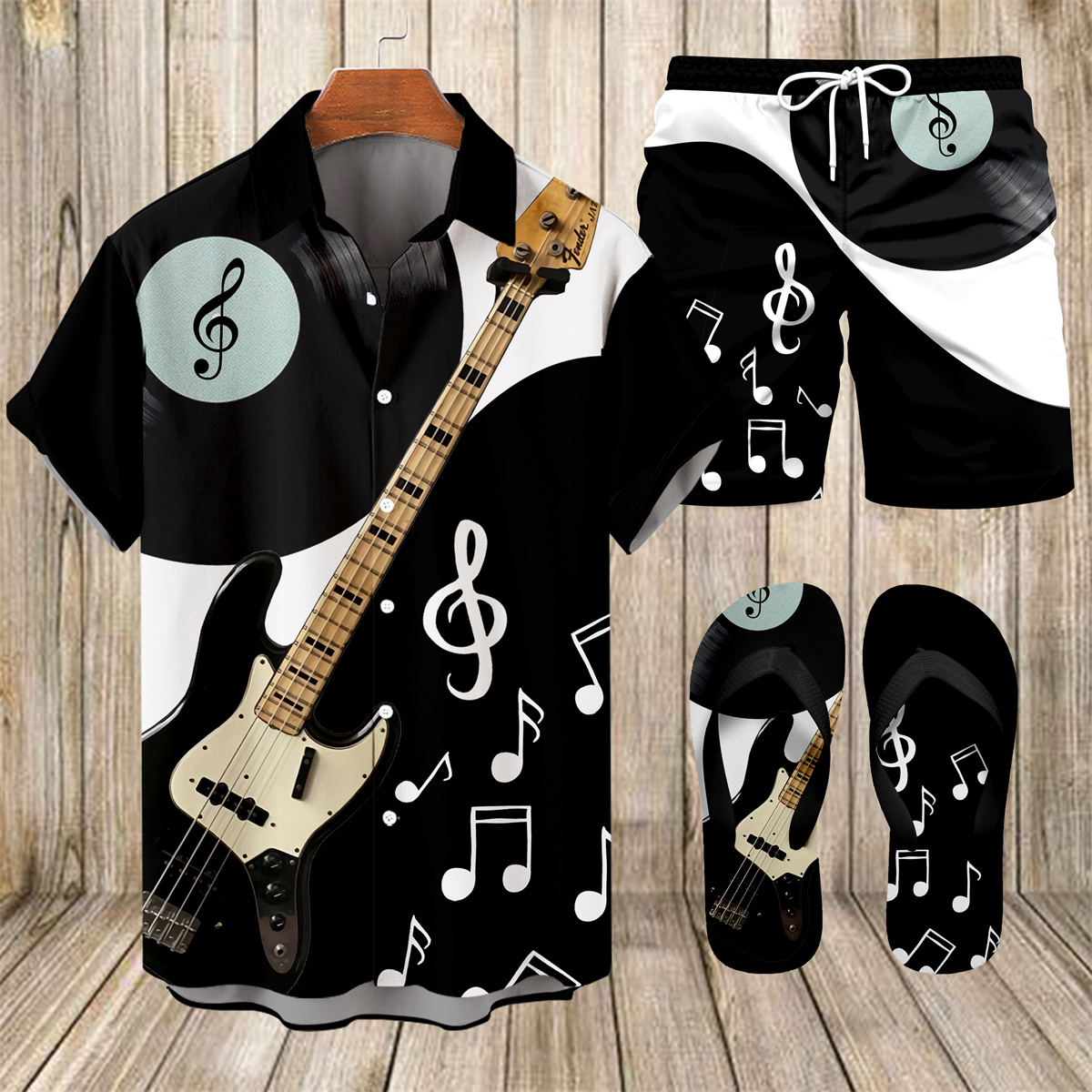 Suitmens Men's Tiki Party Hawaiian Vacation Print Three-Piece Set 024