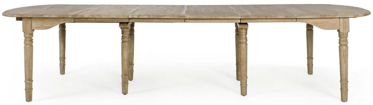 Casa Padrino mesa de comedor de madera maciza de lujo natural 152-382 x 120 x A. 78 cm - Mesa de cocina de madera maciza extensible - Muebles de comedor - Muebles de cocina - Muebles de lujo