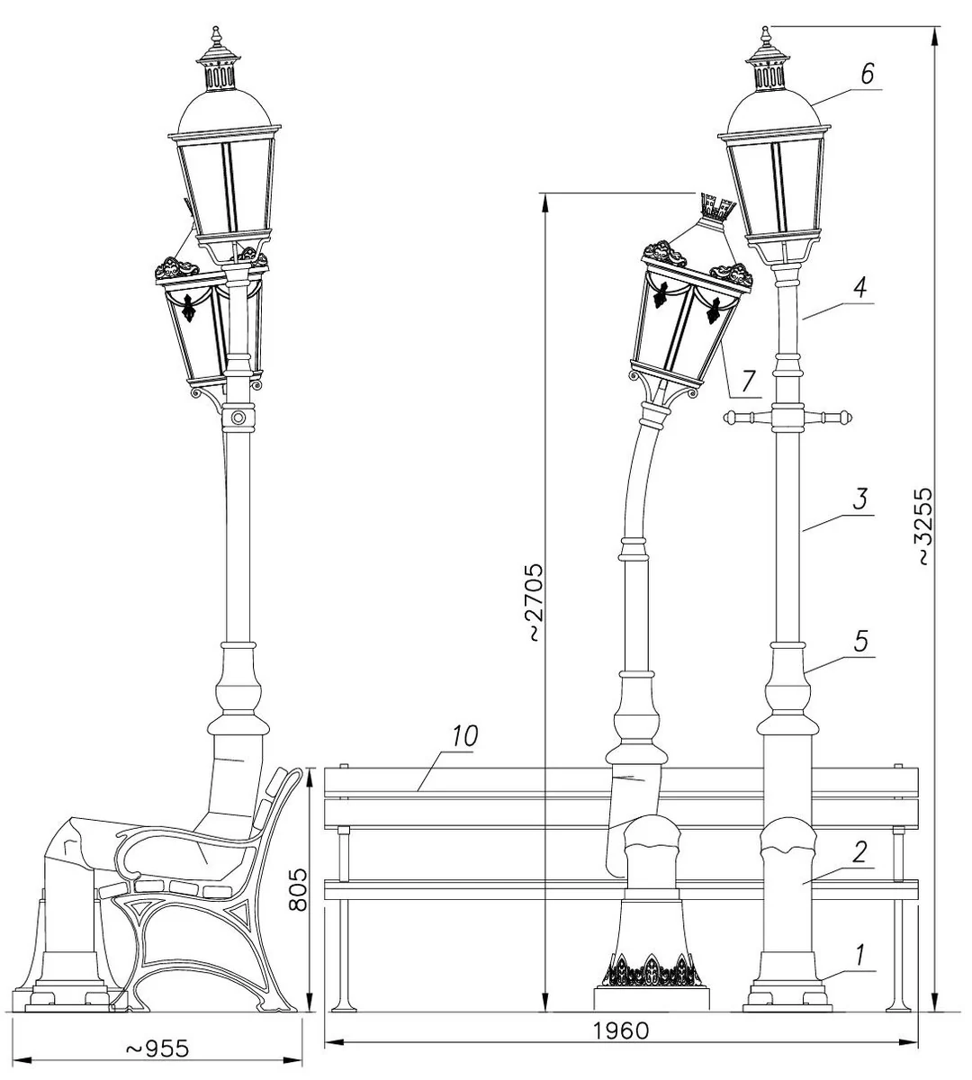 Casa Padrino linternas de jard¨ªn Art Nouveau con banco de jard¨ªn verde / marr¨®n / negro - Iluminaci¨®n exterior