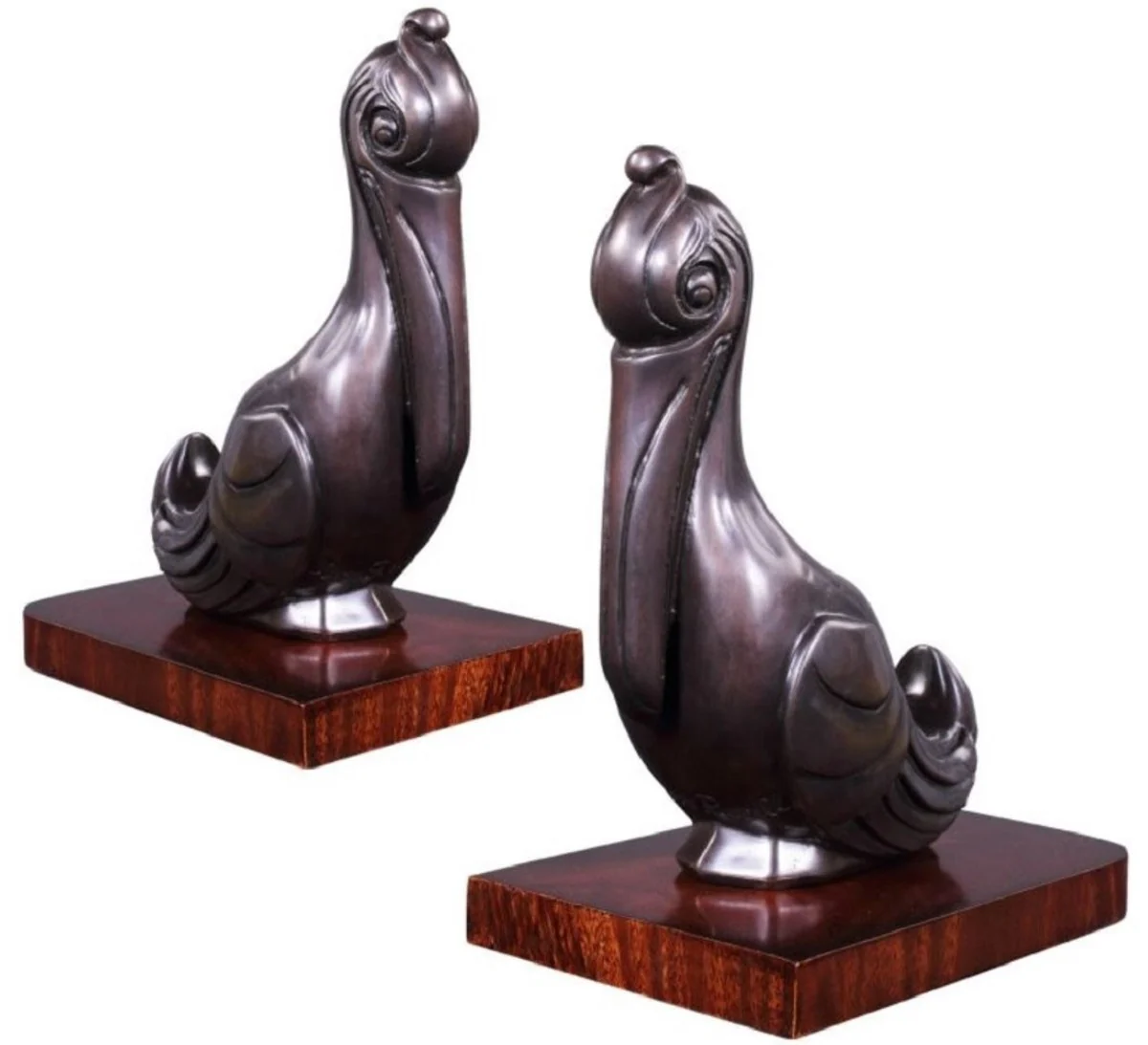 Casa Padrino conjunto de sujetalibros de lujo pelícanos bronce / marrón 18 x 12 x H. 22 cm - Figuras de Bronce Decorado con Base de Madera