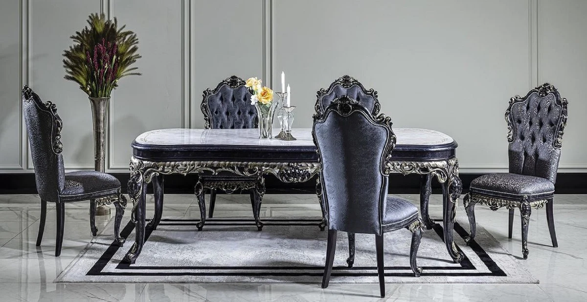 Casa Padrino conjunto de sillas de comedor barroco de lujo azul / oro - Conjunto de sillas de cocina de 6 hecho a mano - Muebles de comedor barrocos - Noble & Splendid