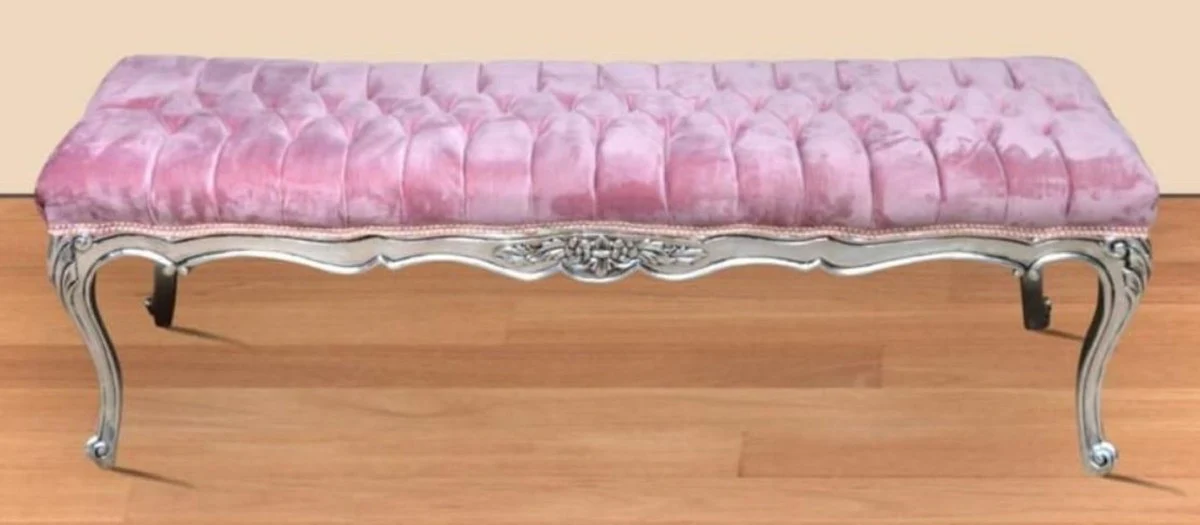 Casa Padrino banco barroco rosa / plata - Banco de estilo antiguo hecho a mano - Magnífico mobiliario barroco