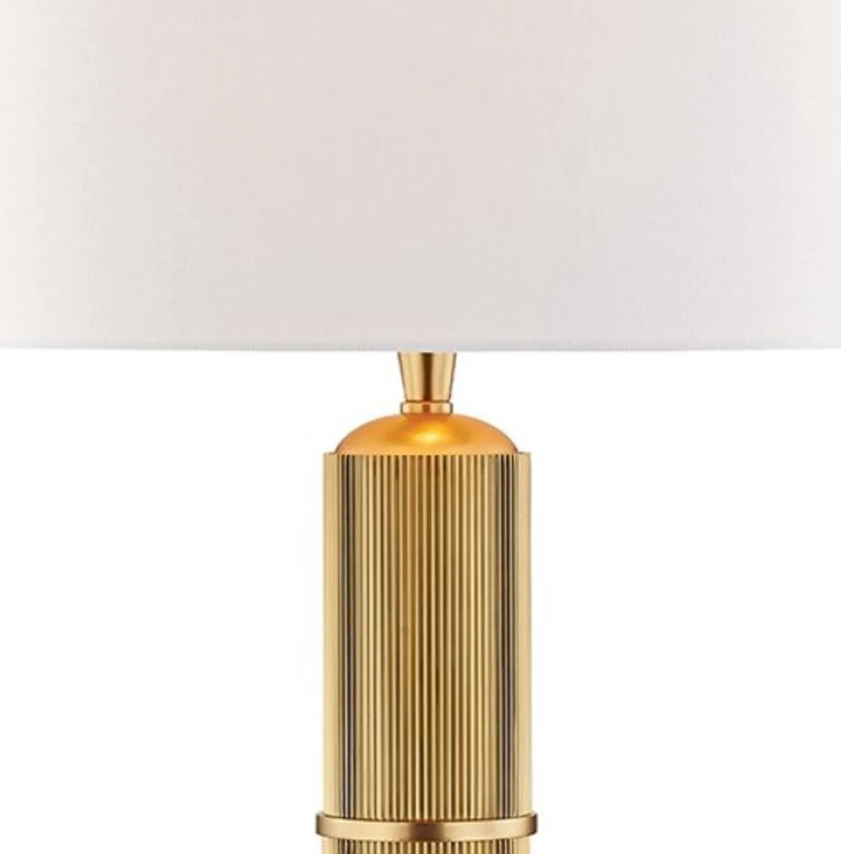 Casa Padrino lámpara de mesa de lujo latón antiguo / blanco Ø 38 x H. 71 cm - Lámpara de Mesa con Pantalla Redonda de Lino