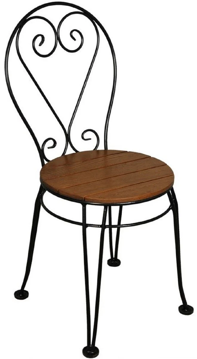 Casa Padrino conjunto de 4 sillas de jard¨ªn Art Nouveau marr¨®n / negro 40 x 40 x A. 92 cm - Elegantes sillas de hierro forjado con asiento de madera maciza - Muebles de Jard¨ªn y Catering