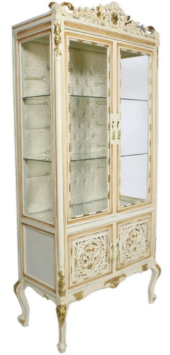 Casa Padrino vitrina barroco crema / beige / oro 100 x 40 x A. 170 cm - Vitrina Barroco Adornada con 2 Puertas de Vidrio Hermosas Decoraciones y Pedrer¨ªa