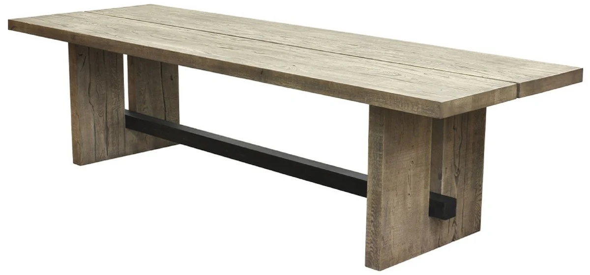 Casa Padrino Mesa de Comedor de Madera Maciza de Estilo Campestre Gris / Negro - Varios Tama?os - Mesa de Cocina de Madera de Roble - Muebles de Comedor de Madera Maciza de Estilo Campestre