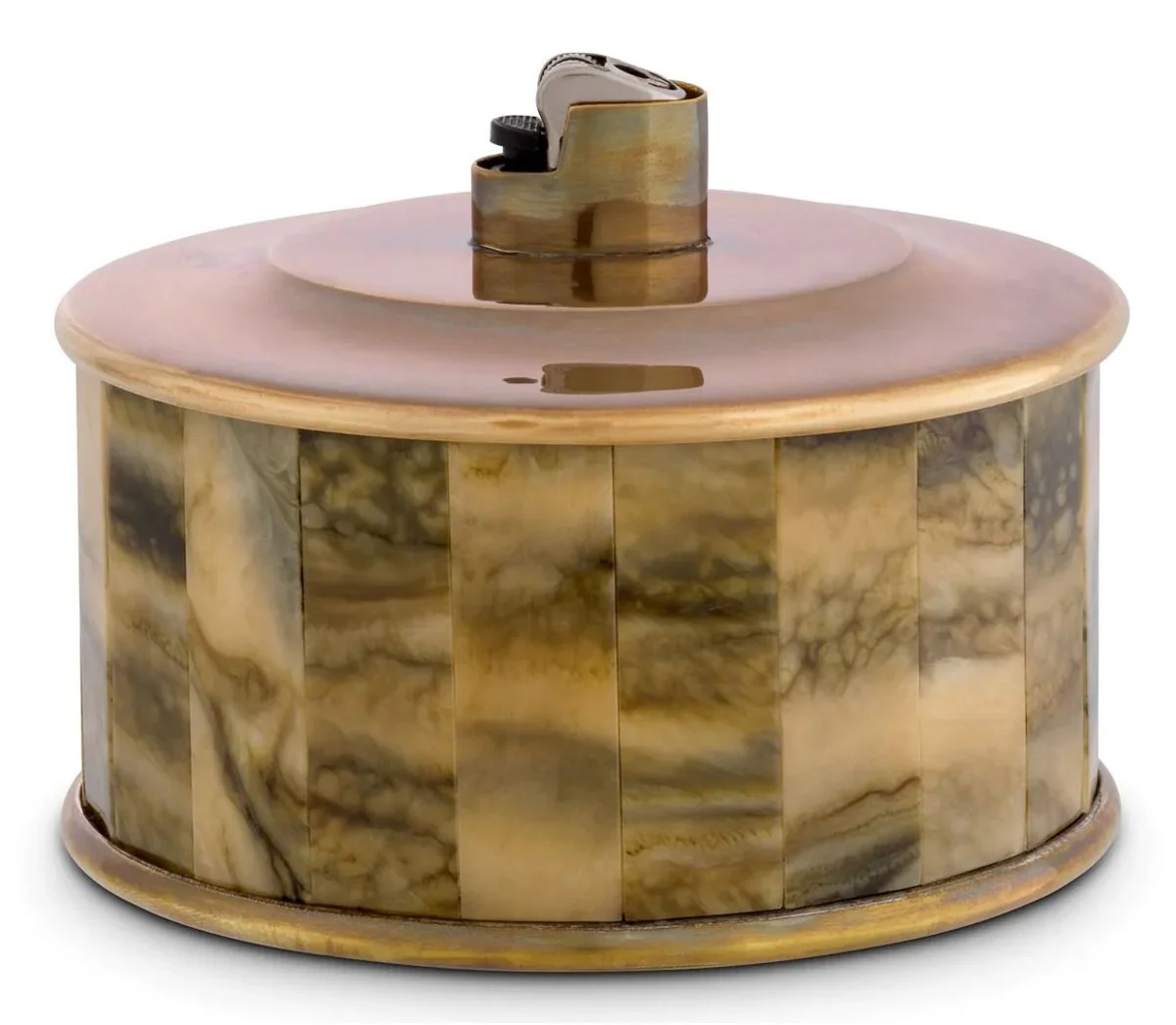 Casa Padrino soporte para encendedor de lujo latón vintage / marrón Ø 13 x A. 10 cm - Soporte para encendedor decorativo redondo - Accesorios Decorativos - Calidad de Lujo