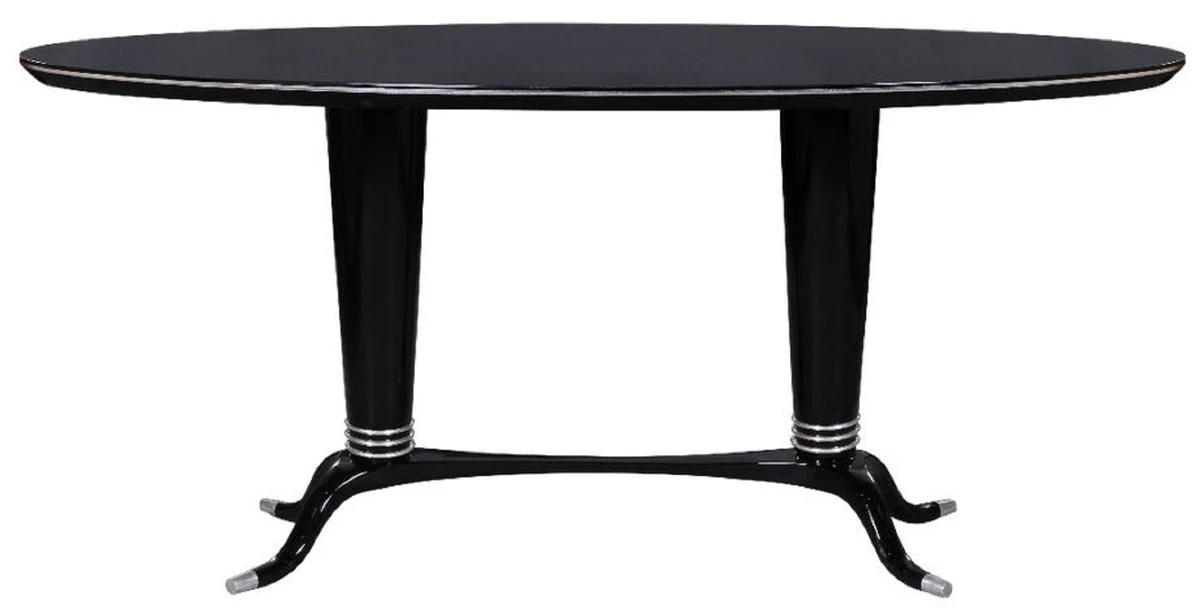 Casa Padrino mesa de comedor de lujo negro / plata 176 x 87 x A. 78 cm - Mesa de comedor ovalada de madera maciza - Muebles de comedor modernos - Colecci¨®n de Lujo