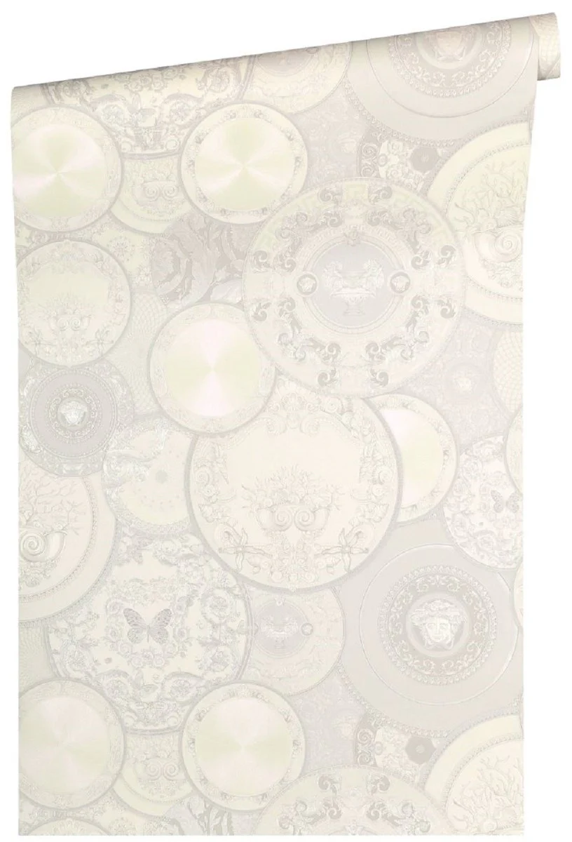 Papel pintado no tejido barroco diseñador Versace 349014 Les Etoiles de la Mer 2 blanco / gris - Papel Tapiz de Diseño - Alta Calidad