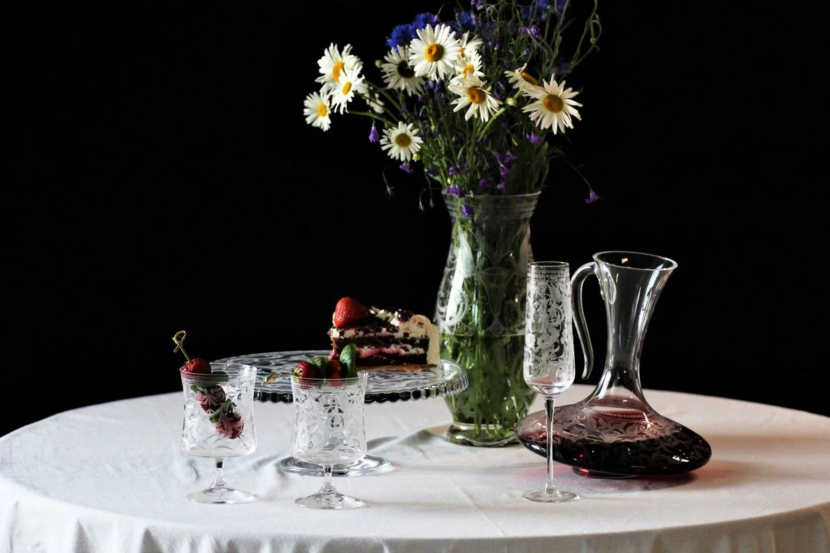 Casa Padrino plato de pastel de lujo plata ? 32 x A. 12 cm - Plato de pastel de vidrio grabado a mano y hecho a mano - Accesorios para Hoteles y Restaurantes - Calidad de Lujo