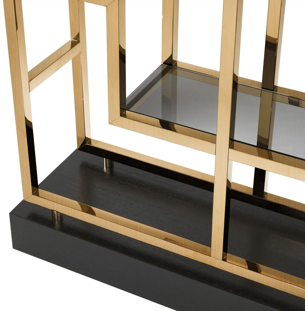 Casa Padrino gabinete de estanter¨ªa de lujo lat¨®n / negro 108 x 29 x H. 240 cm - Gabinete de Acero Inoxidable con 10 Estantes de Vidrio - Muebles de Sal¨®n de Lujo