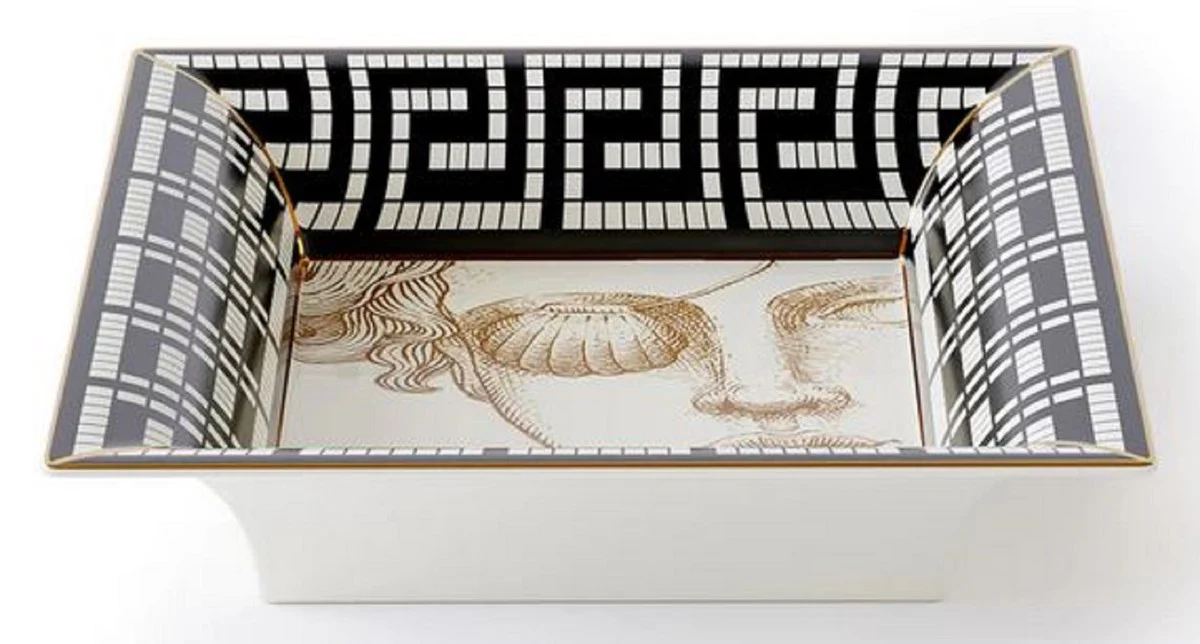 Casa Padrino cuenco decorativo de lujo mujer con parche en el ojo blanco / negro / oro 20,5 x 17,5 x A. 13,5 cm - Cuenco de porcelana pintada a mano - Calidad de lujo - Hecho en Italia