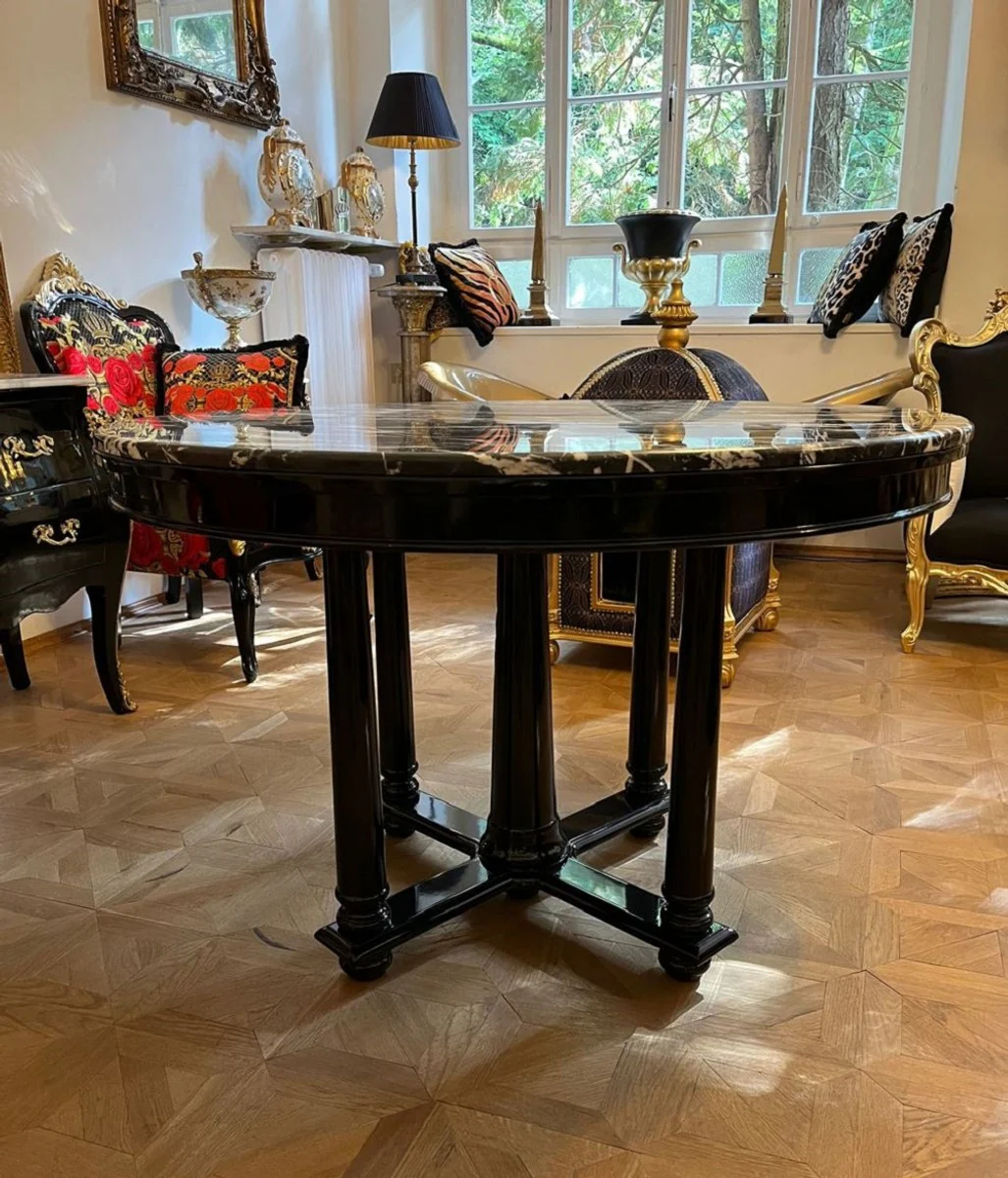 Casa Padrino mesa de comedor de lujo negro ? 120 x A. 80 cm - Mesa de cocina redonda de madera maciza con tapa de m¨¢rmol - Muebles de comedor - Muebles de lujo